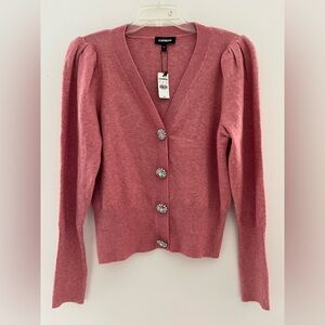 Express Jewel Button Pullover Sweater size Large Coral Pink